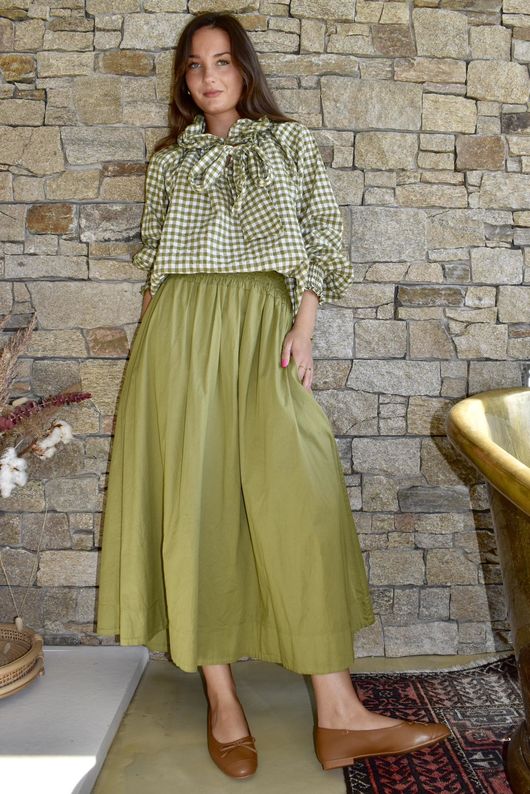 Nonni Gingham Poet Blouse Olive